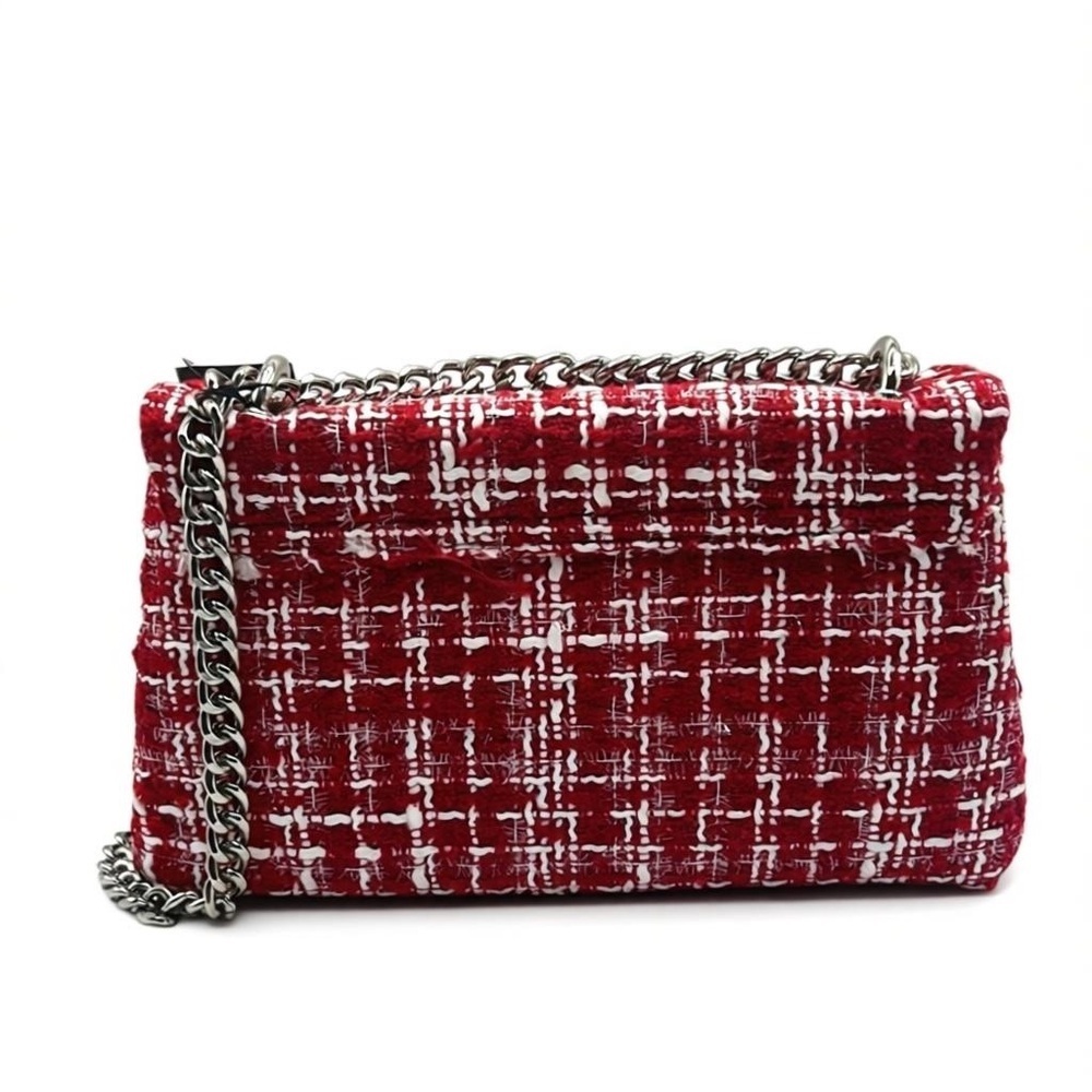 💖 NWT Badgley Mischka Red Tweed Chain Crossbody ✨ Chic Statement Bag - Picture 3 of 9